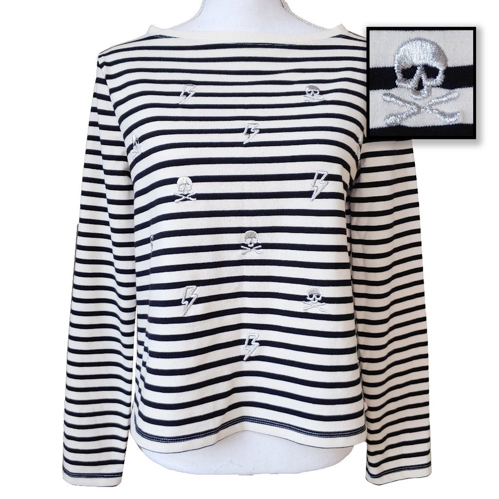 Betsey Johnson Black and White Striped Long Sleeve Tee